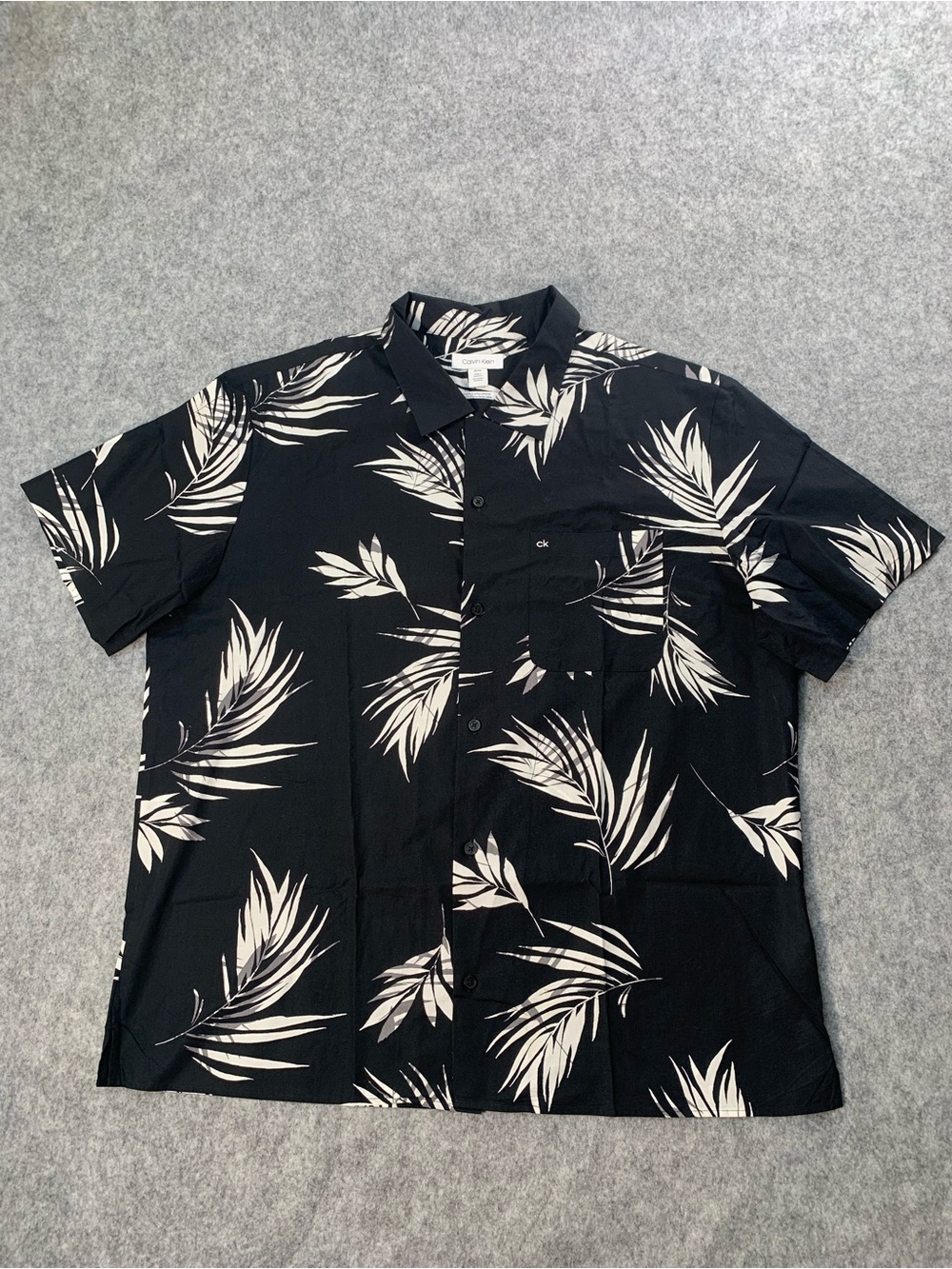 Calvin Klein Black Shirt with White Tropical Leaf Print